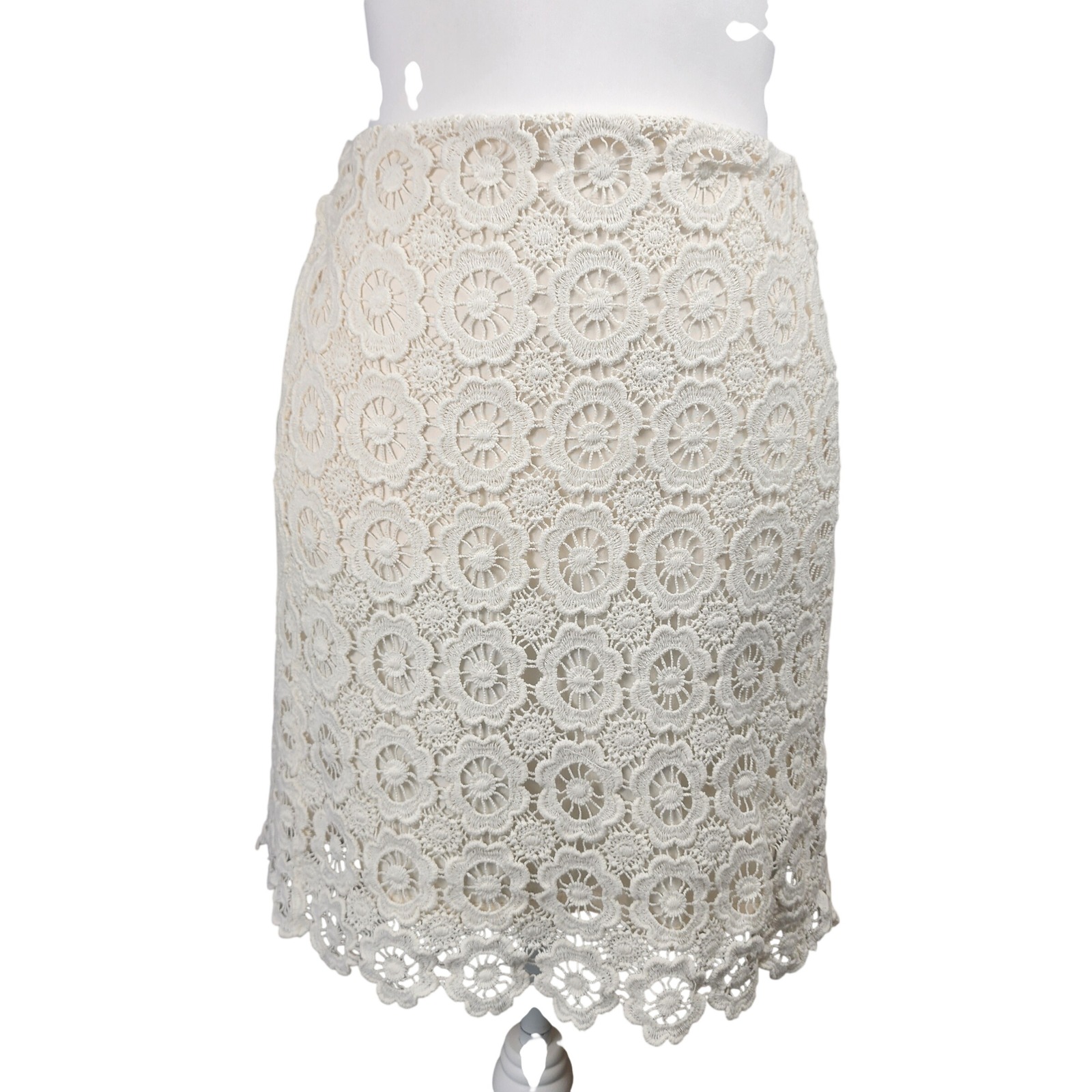 Joe Fresh Lace Mini Skirt Womens 8 Ivory Crochet Floral Casual Boho Cottage Chic
